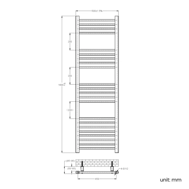 Barcelona Antique Gold Straight Heated Towel Rail 1600x500mm