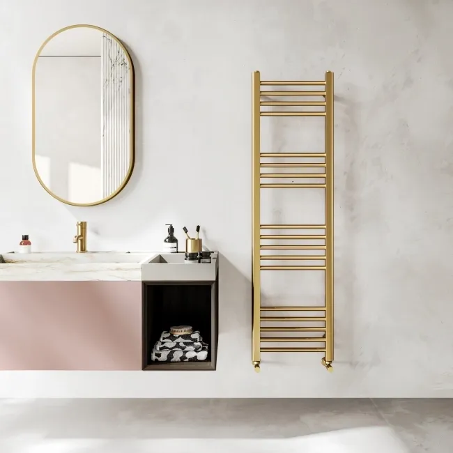 Barcelona Brushed Brass Straight Heated Towel Rail 1400x400mm