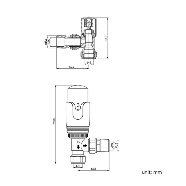 Matt Black Thermostatic Angled Radiator Valve (Pair) Standard 15mm