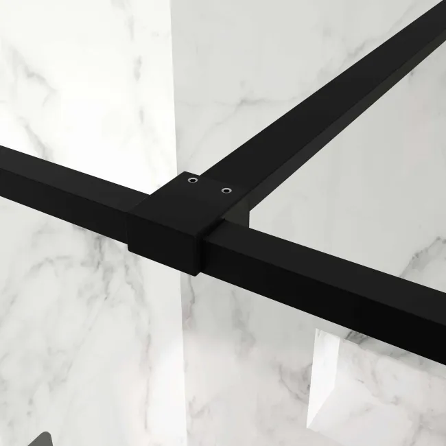 Munich Matt Black Grid Easy Clean 8mm Wet Room Shower Glass Panel 800mm