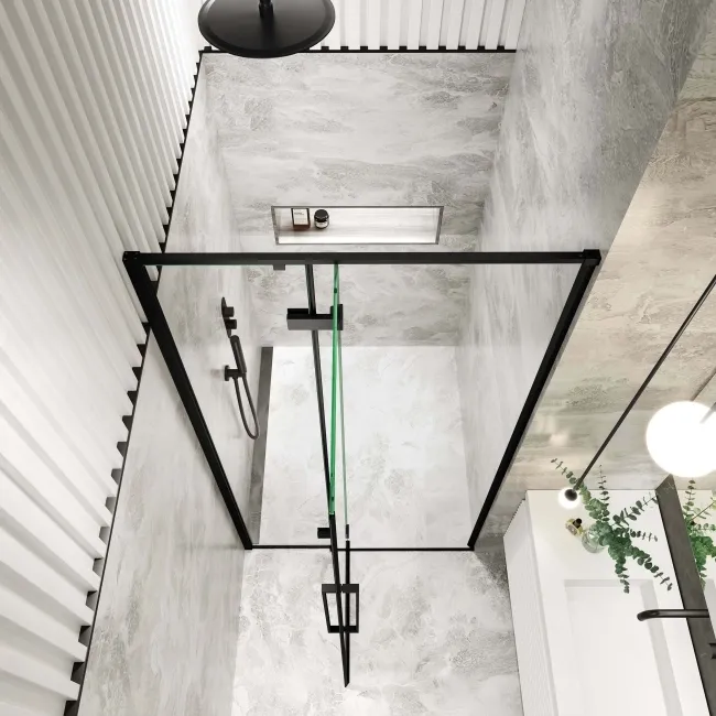 Helsinki Matt Black Premium Easy Clean 8mm Hinged Shower Door 1000mm