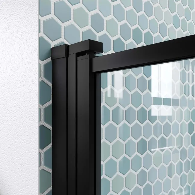 Toulon Matt Black Grid Easy Clean 6mm Pivot Shower Door 800mm