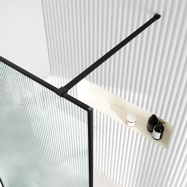 Munich Fluted Effect Matt Black Framed Easy Clean 8mm Wet Room Shower Glass Panel 1100mm