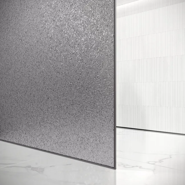 Lyon Gunmetal 8mm Laminated Wet Room Shower Glass Panel with Grey Frost Pattern 1400mm