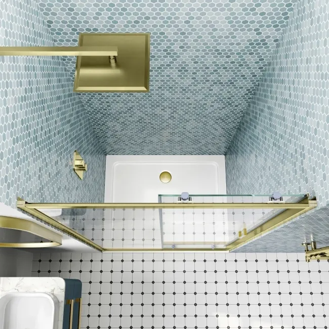 London Brushed Brass 6mm Sliding Shower Door 1100mm