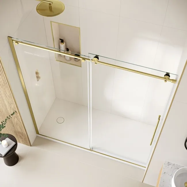 Prague Brushed Brass 8mm Soft-Closing Sliding Shower Door 1700mm