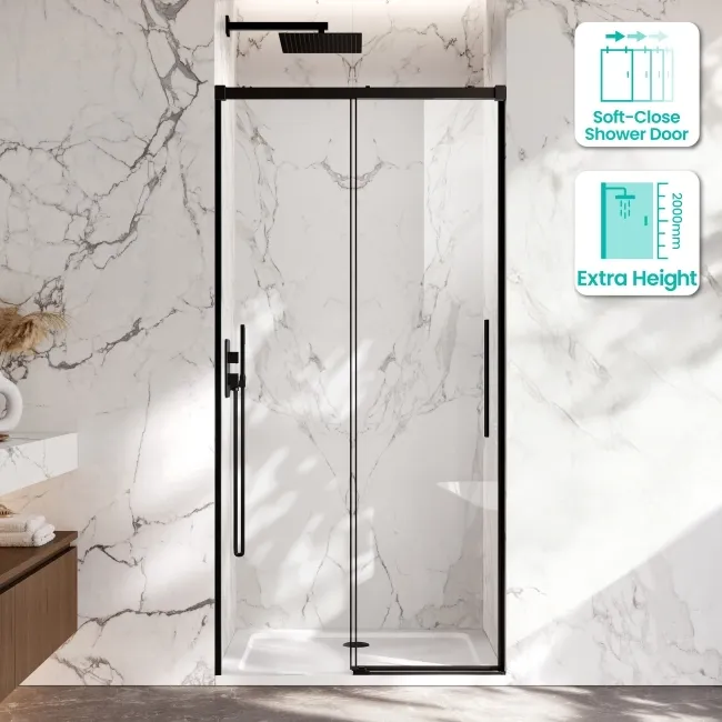 Lisbon Matt Black 8mm Soft-Closing Sliding Shower Door 1100mm