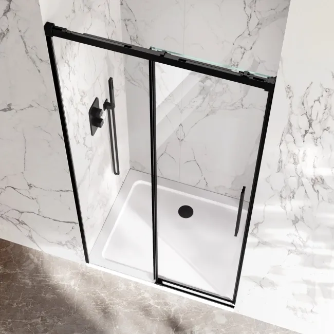 Lisbon Matt Black 8mm Soft-Closing Sliding Shower Door 1100mm