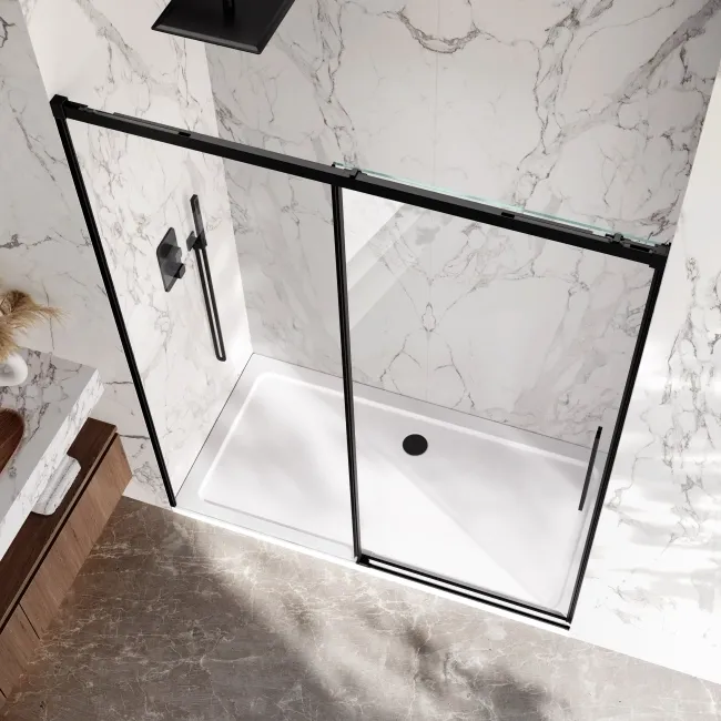 Lisbon Matt Black 8mm Soft-Closing Sliding Shower Door 1500mm