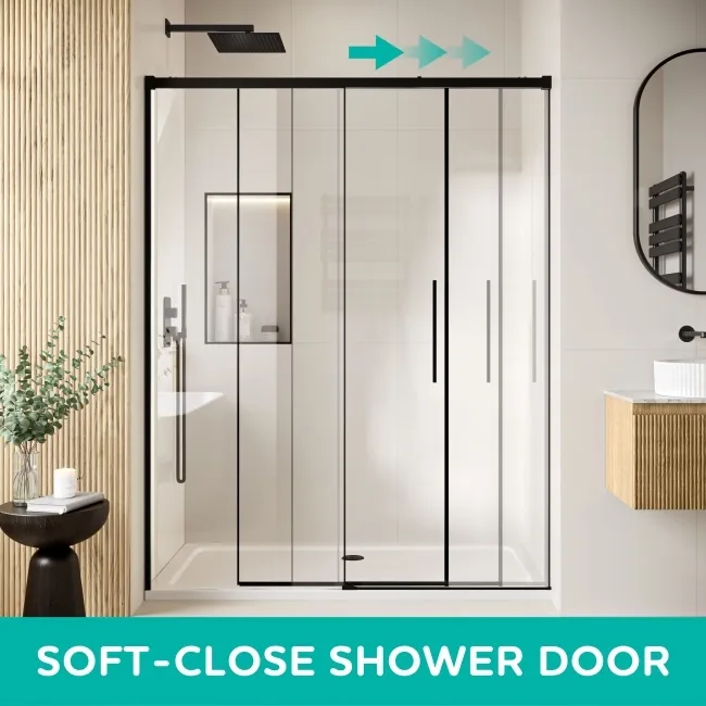 Lisbon Matt Black 8mm Soft-Closing Sliding Shower Door 1600mm