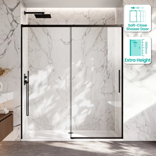 Lisbon Matt Black 8mm Soft-Closing Sliding Shower Door 1700mm
