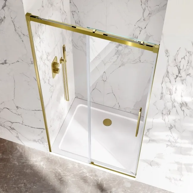 Lisbon Brushed Brass 8mm Soft-Closing Sliding Shower Door 1100mm