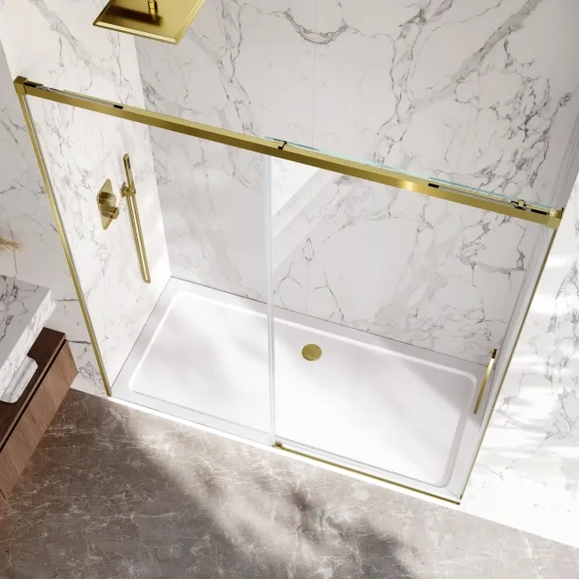 Lisbon Brushed Brass 8mm Soft-Closing Sliding Shower Door 1700mm