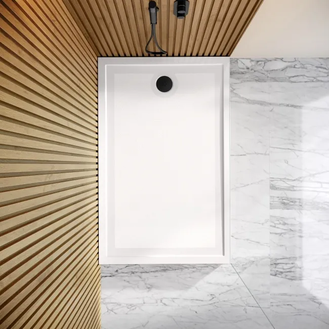 Doha Rectangular Gloss White Anti-slip Stone Shower Tray 1400x700mm