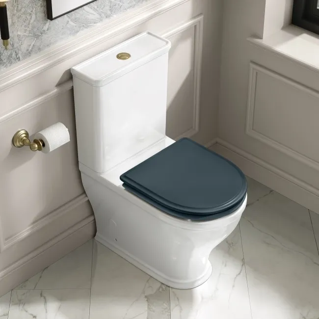 Kansas Traditional Inky Blue Wooden Soft Close Seat with Brushed Brass Hinges