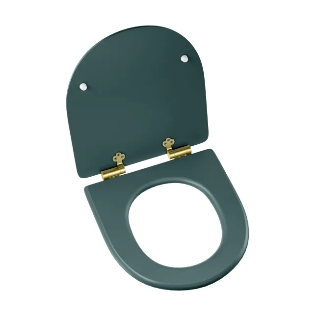 Kansas Traditional Midnight Green Wooden Soft Close Seat with Brushed Brass Hinges