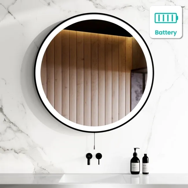 Mollie Battery Powered Black Framed Round Illuminated LED Mirror 800mm