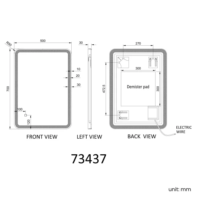 Mila Brushed Brass Illuminated LED Mirror 700x500mm