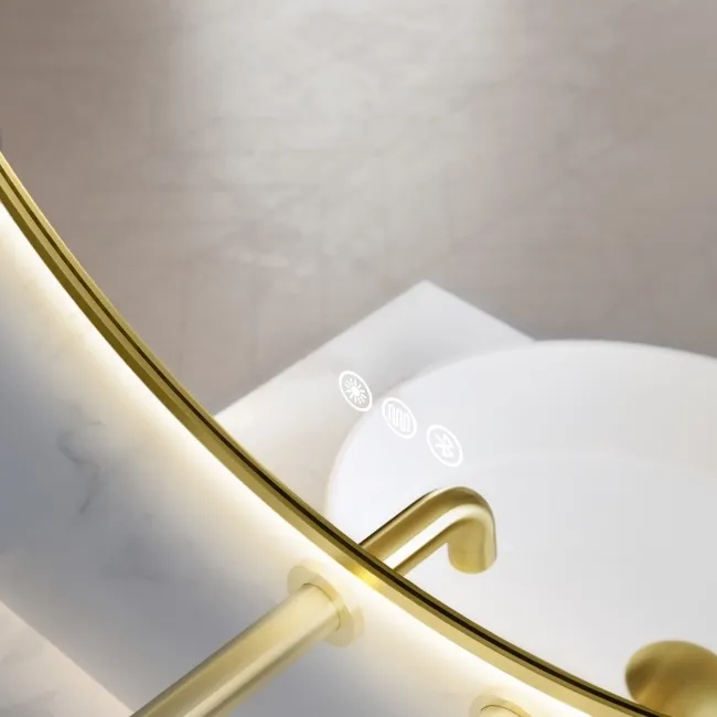Delilah Brushed Brass Round Backlit LED Mirror With BLUETOOTH Speaker 500mm