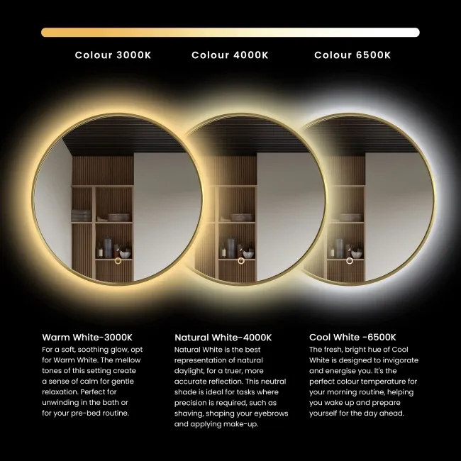 Delilah Brushed Brass Round Backlit LED Mirror With BLUETOOTH Speaker 500mm