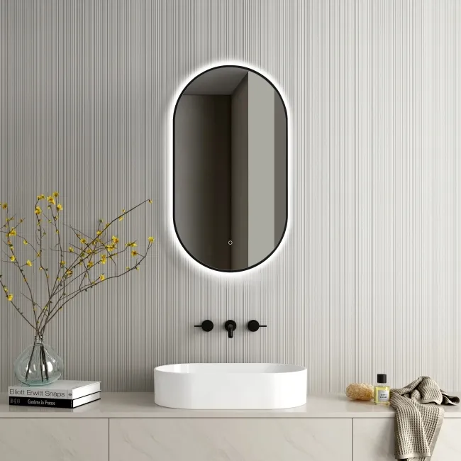 Ada Pill Black Framed Backlit Illuminated LED Mirror 900x500mm