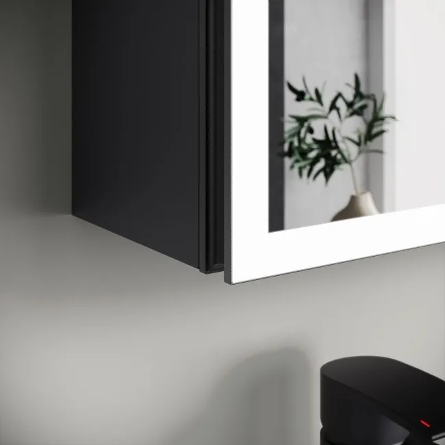 Esme Matt Black Illuminated LED Mirror Cabinet With BLUETOOTH Speaker 700x500mm