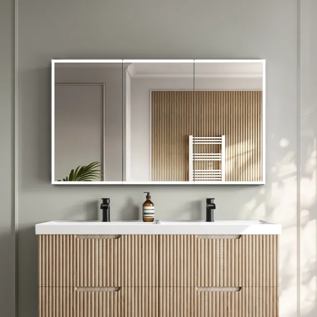 Esme Battery Powered Matt Black Illuminated LED Mirror Cabinet 700x1200mm