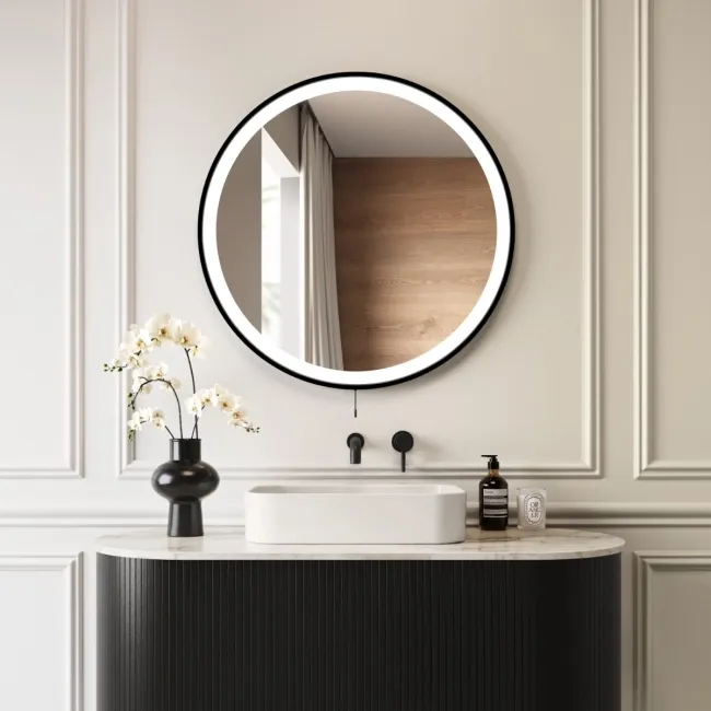 Delilah Battery Powered Black Framed Round Illuminated LED Mirror 800mm