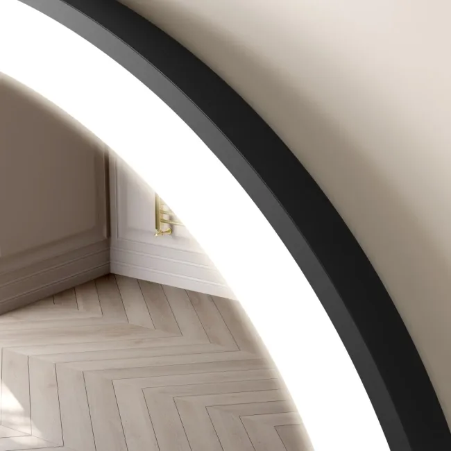 Delilah Battery Powered Black Framed Round Illuminated LED Mirror 800mm