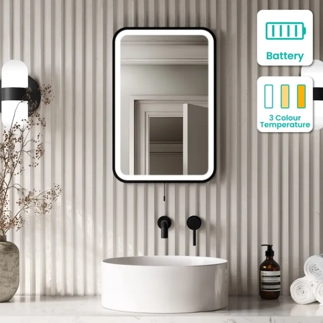 Mila Battery Powered Black Framed Illuminated LED Mirror 600x400mm