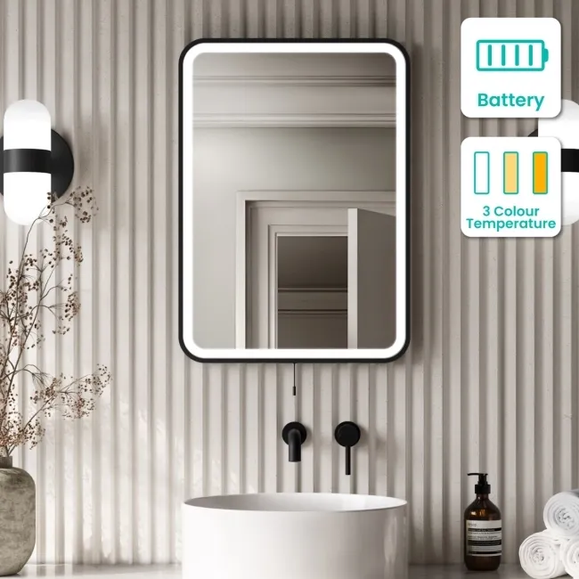 Mila Battery Powered Black Framed Illuminated LED Mirror 700x500mm