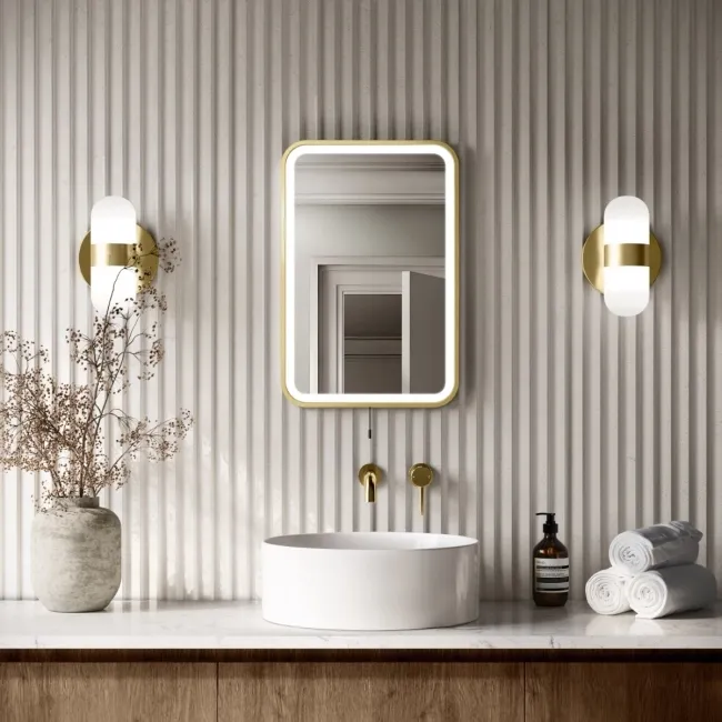 Mila Brushed Brass Battery Powered LED Mirror 600x400mm