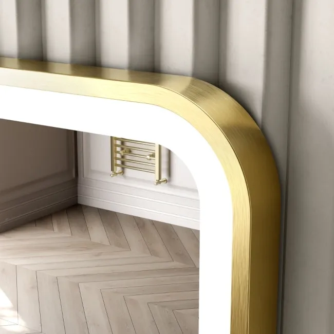 Mila Brushed Brass Battery Powered LED Mirror 700x500mm
