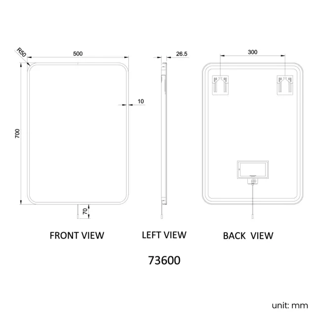 Mila Battery Powered Brushed Brass Backlit Illuminated LED Mirror 700x500mm