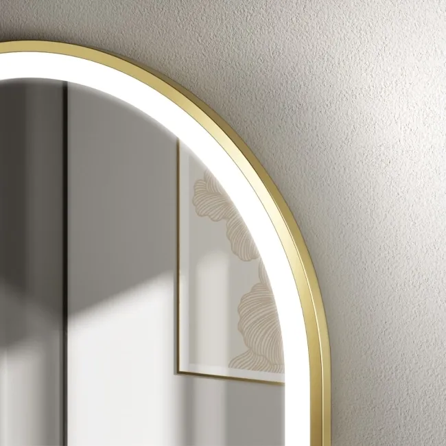 Maya Battery Powered Brushed Brass Arched LED Mirror 750x500mm