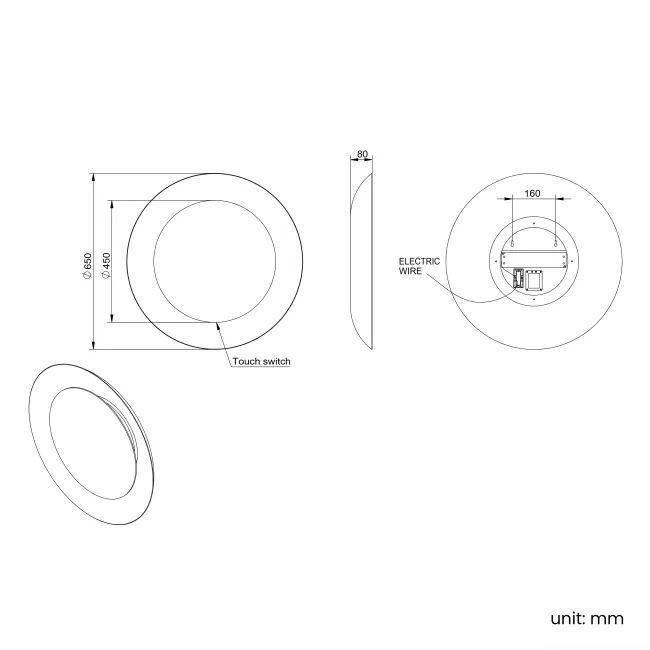 Georgia Pale Brushed Bronze Round Illuminated LED Mirror 650mm