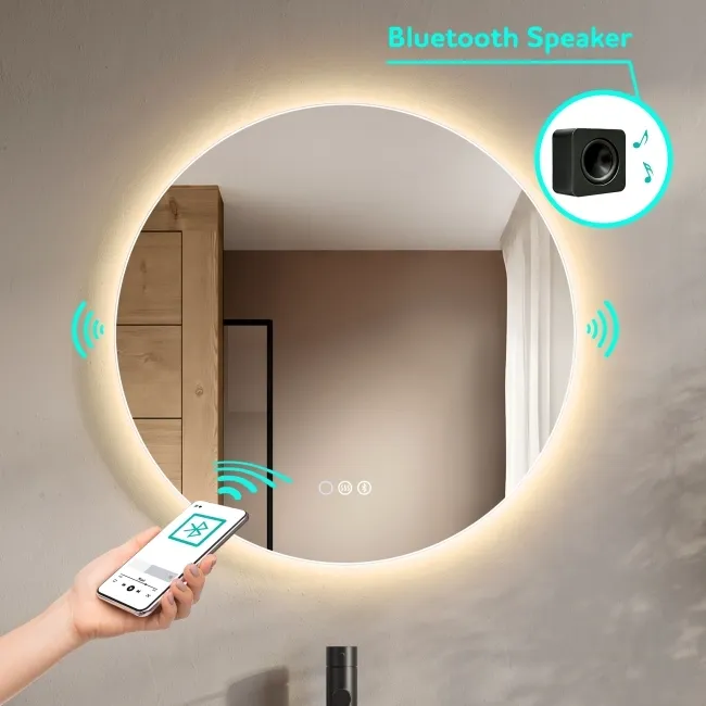 Kay Round Illuminated LED Mirror With BLUETOOTH Speaker 800mm