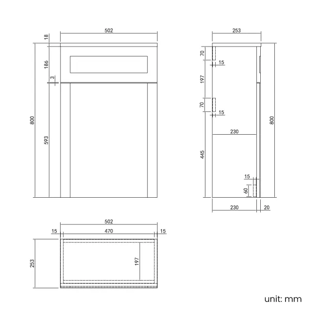 Milos Fog Grey Slimline Back To Wall Toilet Unit 500mm
