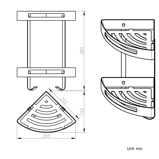 Ivy Matt Black Double Corner Shower Basket