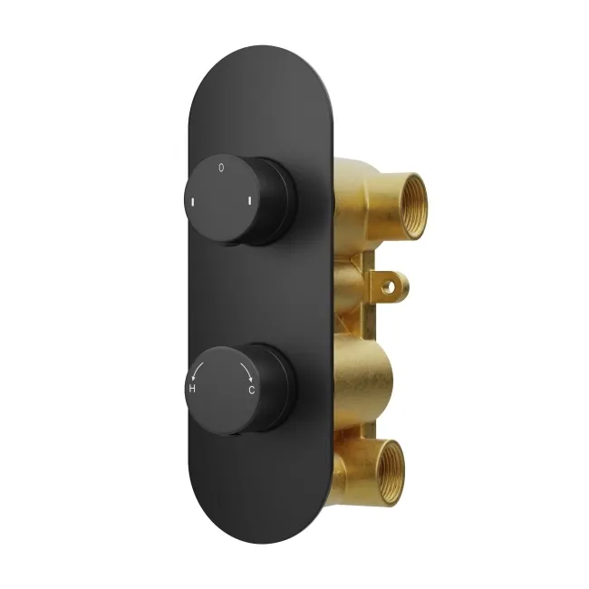 Ballina Premium Ceiling Matt Black Round Thermostatic Shower Set - 400mm Head & Hand Shower