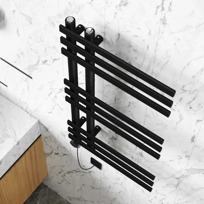 Madrid Electric Matt Black Designer Heated Towel Rail 800x450mm