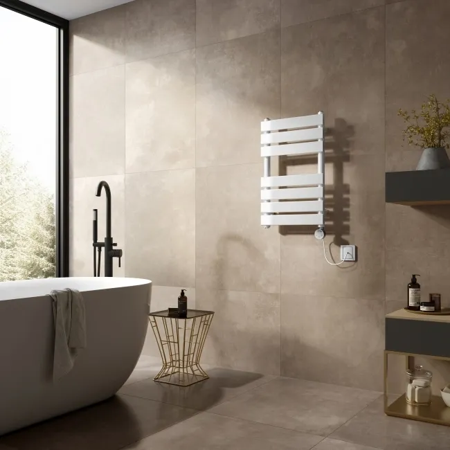 Santorini Electric White Flat Panel Heated Towel Rail 650x400mm