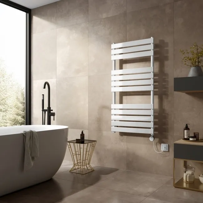 Santorini Electric White Flat Panel Heated Towel Rail 1200x600mm