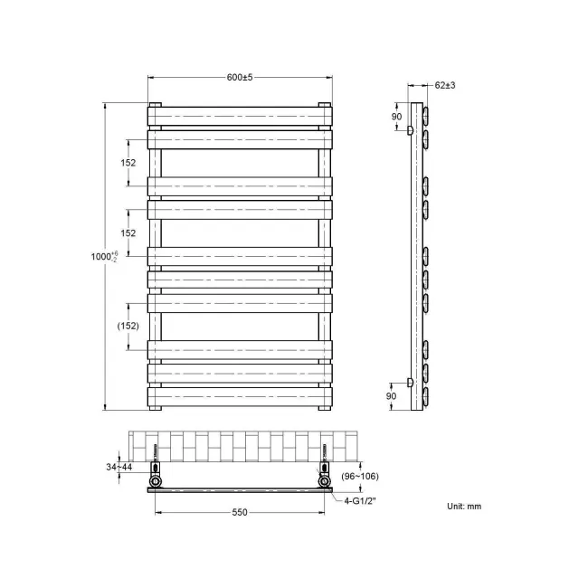 Santorini Electric Matt Black Flat Panel Heated Towel Rail 1000x600mm