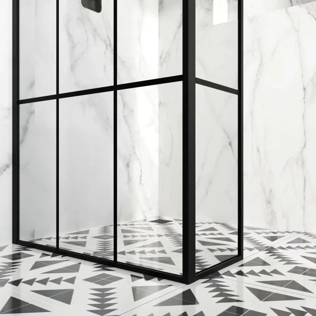 Munich Matt Black Grid 8mm Wet Room Shower Glass 800mm & 250mm Return Panel