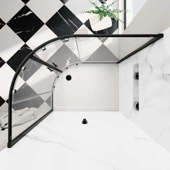 Hamburg Matt Black Easy Clean 8mm Offset Quadrant Shower Enclosure 1200x800mm - Easy Fix