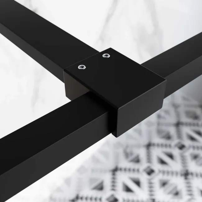 Munich Matt Black Grid 8mm Walk Through Wet Room Shower Glass Panel 1200mm & 250mm Return Panel