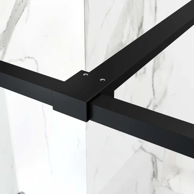 Munich Matt Black Framed 8mm Wet Room Shower Glass 900mm & 250mm Pivotal Return Panel