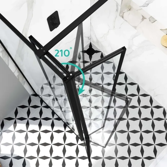 Munich Matt Black Framed 8mm Walk In Shower Enclosure 1000mm & 700mm Glass with Pivotal Return Panel