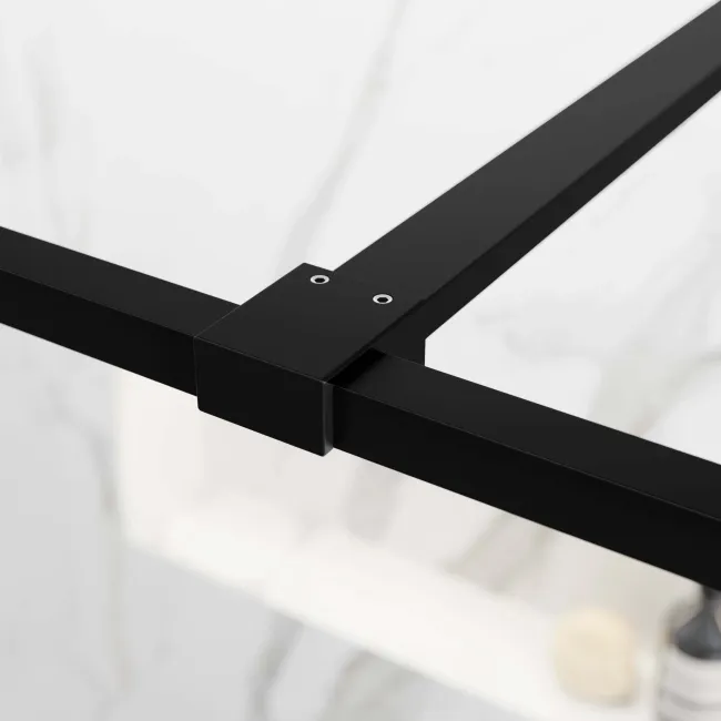 Munich Matt Black Framed 8mm Walk In Shower Enclosure 1100mm & 700mm Glass with Pivotal Return Panel